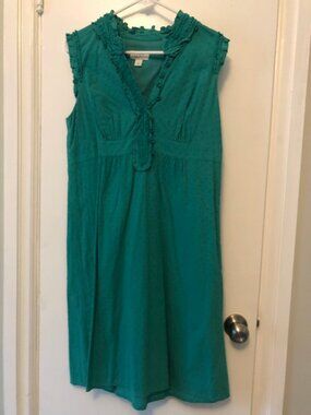 Ann Taylor Loft Teal Blue Swiss Dot Sleeveless Ruffle Work Cocktail Dress 10